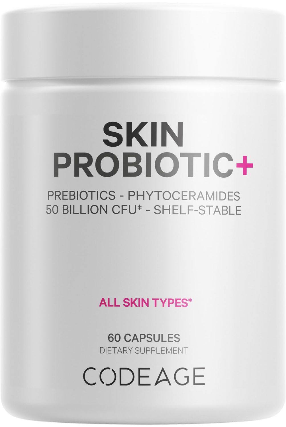 Codeage Skin Probiotics + Prebiotics - Skin Care Routine Supplement - 50 Billion CFU - Ayurvedic Botanical Herbs - Face Probiotics - Shelf Stable Cleanser, Non-GMO, Vegan - 60 Capsules