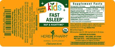 Herb Pharm Kids Certified-Organic Alcohol-Free Fast Asleep Liquid Herbal Formula, 1 Ounce (FKSLEEP01)