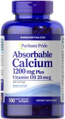 Puritan&#39;s Pride Absorbable Calcium 1200 mg with Vitamin D 1000 IU, 100 Softgels