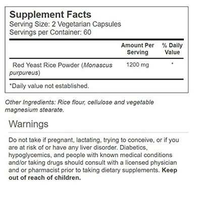 Vitacost Red Yeast Rice - 1200 mg - 120 Vegetarian Capsules
