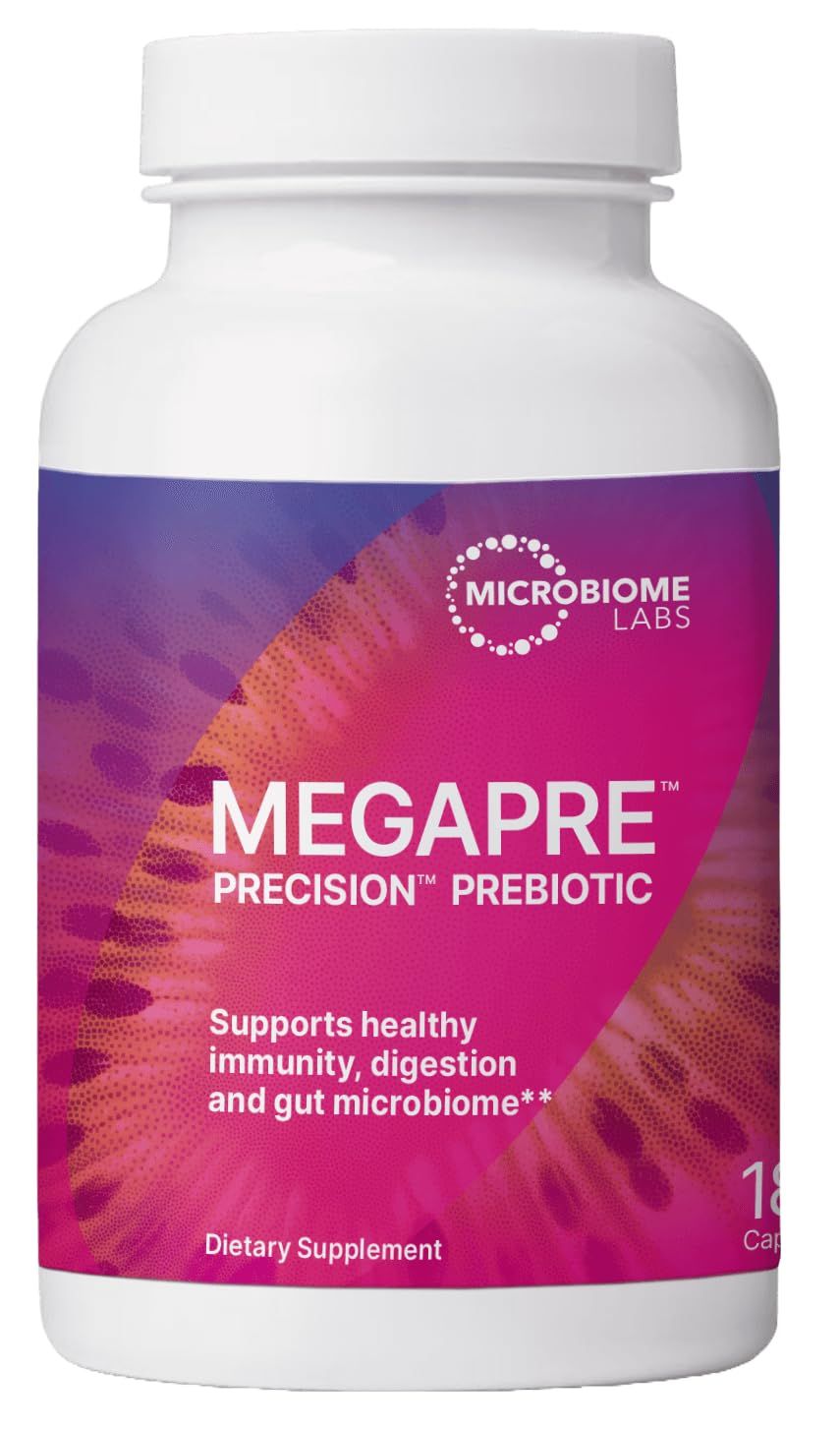 Microbiome Labs MegaPre Prebiotic Fiber Supplement in Vegetable Capsules - Prebiotic Supplement with Clinically Tested Oligosaccharides - Support Microbial Diversity &amp; Gut Health (180 Capsules)