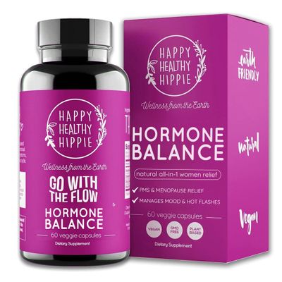 Happy Healthy Hippie Hormone Balance for Women - PMS Support Supplement &amp; Menopause Supplements for Women | Bloating Relief, Mood Support, PMDD | Chasteberry Supplement for Women, Black Cohosh, 60 Ct