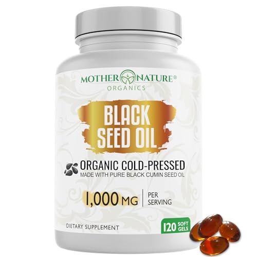 Organic High Potency Turkish Black Seed Oil Capsules, Cold Pressed, High TQ, 2 Month Supply, Non-GMO Black Cumin Nigella Sativa Oil for Immune Support, Joint, Digestive &amp; Beauty, 1,000mg Dose (120ct)