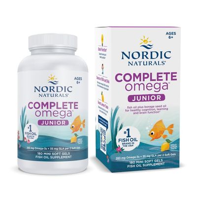 Nordic Naturals Complete Omega Jr., Lemon - 180 Mini Soft Gels - 283 mg Total Omega-3s &amp; 35 mg GLA - Healthy Cognition, Nervous System Function - Non-GMO - 90 Servings