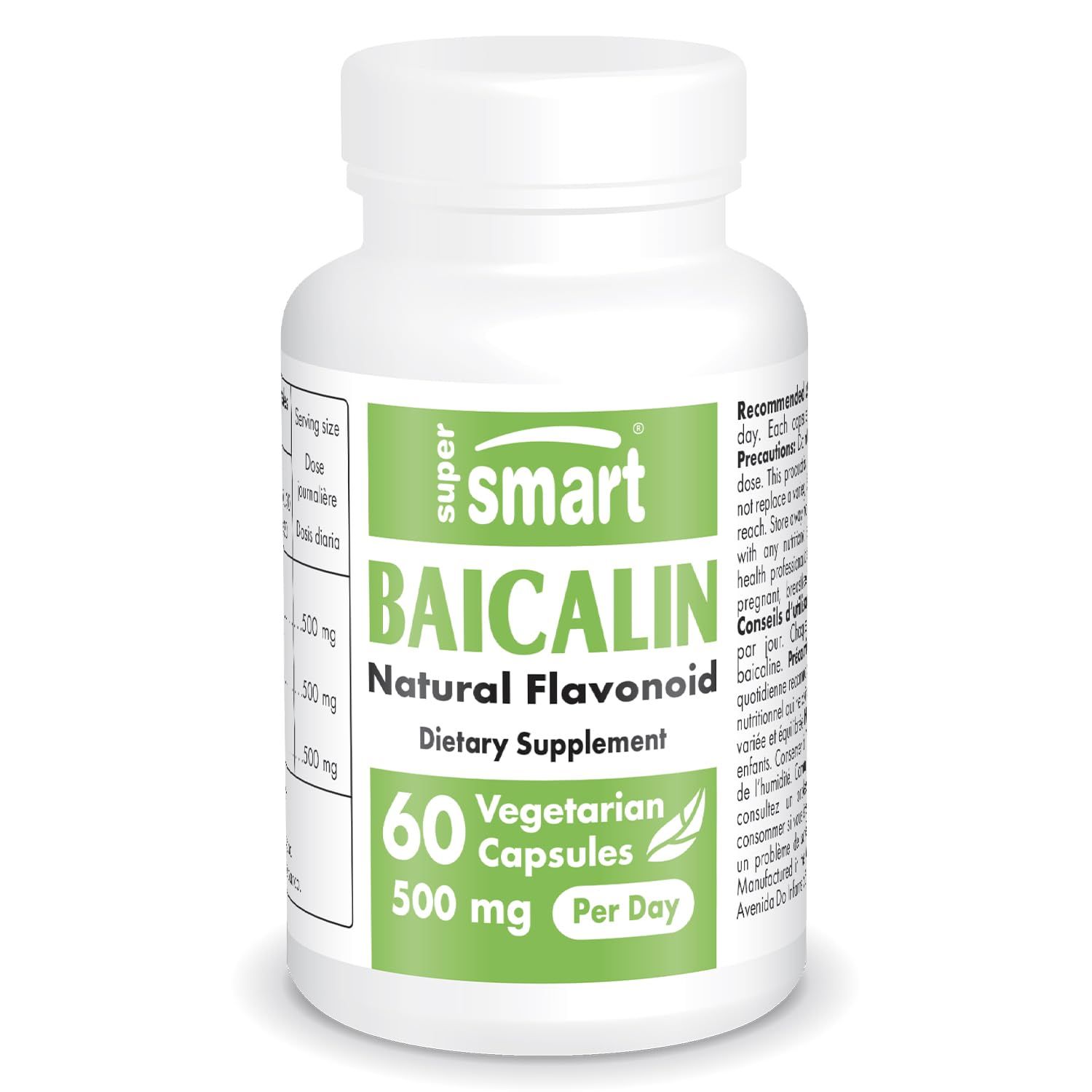 Supersmart - 90% Baicalin 500mg per Day (Scutellaria Baicalensis) - Chinese Skullcap Extract Supplement | Non-GMO &amp; Gluten Free - 60 Vegetarian Capsules