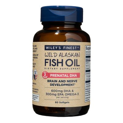 Wiley&#39;s Finest Wild Alaskan Fish Oil Prenatal DHA - 720mg EPA and DHA Omega-3s for Pregnant Women and Nursing Mothers - 60 Softgels (30 Prenatal Vitamin Servings)