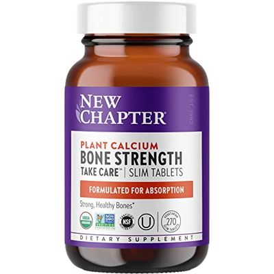 New Chapter Calcium Supplement - Bone Strength Organic Calcium with Magnesium, Vitamin D3+K2, 70+ Trace Minerals for Bone Health, Gluten Free, Easy to Swallow Slim Calcium Tablets - 270 Count