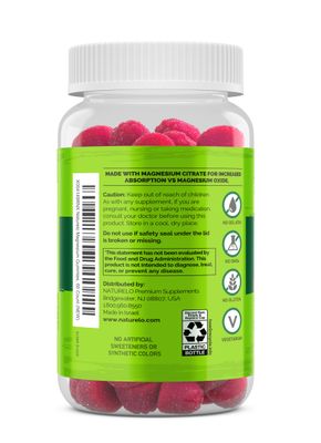 NATURELO Magnesium Citrate Gummies - for Calm &amp; Relaxation Support, Natural Berry Magnesium Gummies, 60 Vegetarian Gummies