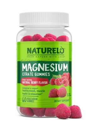 NATURELO Magnesium Citrate Gummies - for Calm &amp; Relaxation Support, Natural Berry Magnesium Gummies, 60 Vegetarian Gummies