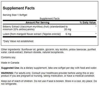 Swanson Standardized Lutein '&amp;' Bilberry - Natural Supplement Promoting Eye Sight '&amp;' Eye Health - Formula to Help Reduce Eye Fatigue '&amp;' Strain - (120 Softgels)