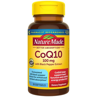 Nature Made CoQ10 100mg with Black Pepper Extract for Enhanced Nutrient Absorption, Dietary Supplement for Heart Health Support, 30 Softgels, 30 Day Supply