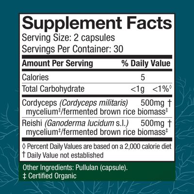 Host Defense CordyChi Capsules - Energy & Immune Support Supplement - Cordyceps & Reishi Mushroom Supplement for Relaxation & Respiratory Support - Aids Against Tiredness - 60 Capsules (30 Servings)*