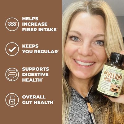 Psyllium Husk Powder Capsules. Fiber Supplement for Digestive, Colon &amp; Gut Health - Dietary Fiber Pills Help Keep You Regular. Antioxidant &amp; Energy Support for Men &amp; Women. Vegan, Non-GMO. 60 Capsules