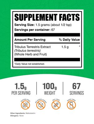 BulkSupplements.com Tribulus Terrestris Extract Powder - Tribulus Terrestris Supplements, Tribulus Terrestris Powder - Herbal Supplement, 1500mg per Serving, 100g (3.5 oz) (Pack of 1)