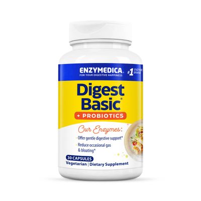 Enzymedica, Digest Basic + Probiotics, Gentle Digestive Enzymes with 400 Million CFU Active Cultures per Capsule, 30 Capsules