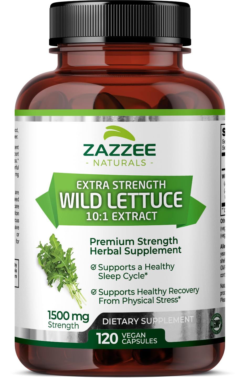 Zazzee Extra Strength Wild Lettuce 10:1 Extract, 1500 mg Strength, 120 Vegan Capsules, Potent Lactuca Virosa Variety, Concentrated 10X Extract, 100% Vegetarian, All-Natural, Non-GMO, Made in The USA