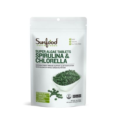 Super Algae Spirulina &amp; Chlorella - Whole Green Nutrition Blend for Immune Support &amp; Detoxification (37 Servings)
