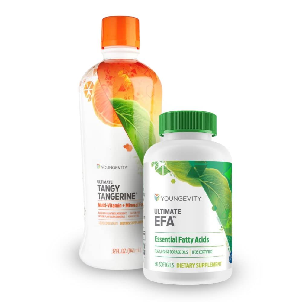 Youngevity Essential 90 Pak - Ultimate All-in-One Multivitamin Combo - Ultimate Tangy Tangerine + Ultimate EFA - 90 Essential Vitamins, Minerals, Amino Acids, Fatty Acids (30 Servings)