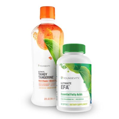 Youngevity Essential 90 Pak - Ultimate All-in-One Multivitamin Combo - Ultimate Tangy Tangerine + Ultimate EFA - 90 Essential Vitamins, Minerals, Amino Acids, Fatty Acids (30 Servings)