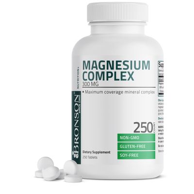 Triple Magnesium Complex Maximum Coverage 300 Mg Magnesium Oxide Magnesium Citrate Magnesium Carbonate, Non-GMO Formula, 250 Tablets