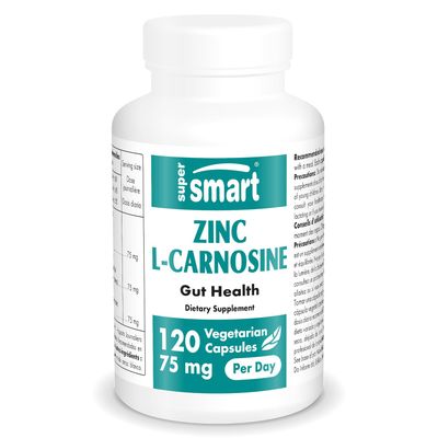 SuperSmart - Zinc L-Carnosine 75mg per Day (Well-Tolerated) - Zinc Carnosine Supplement | Non-GMO &amp; Gluten Free - 120 Vegetarian Capsules