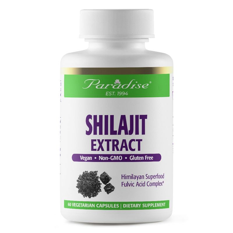 Paradise Herbs Shilajit Extract, Whole Active Plant Extract, Super Potent, Ultra Pure, Vegan, Non-GMO, Gluten Free, Keto, 60 Count Vegetarian Capsules