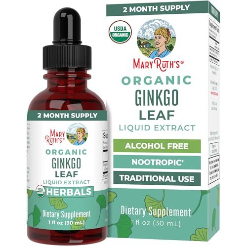 MaryRuth Organics Ginkgo Leaf Liquid Drops | Herbal Supplement | Nootropic | Circulatory System &amp; Nervous System Health | USDA Organic | Non-GMO | Vegan | 60 Servings