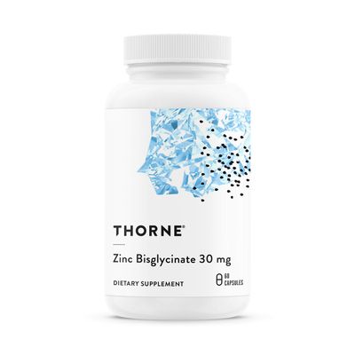 Thorne Zinc Bisglycinate 30mg - Daily Support for Skin, Eye &amp; Immune System Health with Zinc Supplement Capsules - 60 Capsules