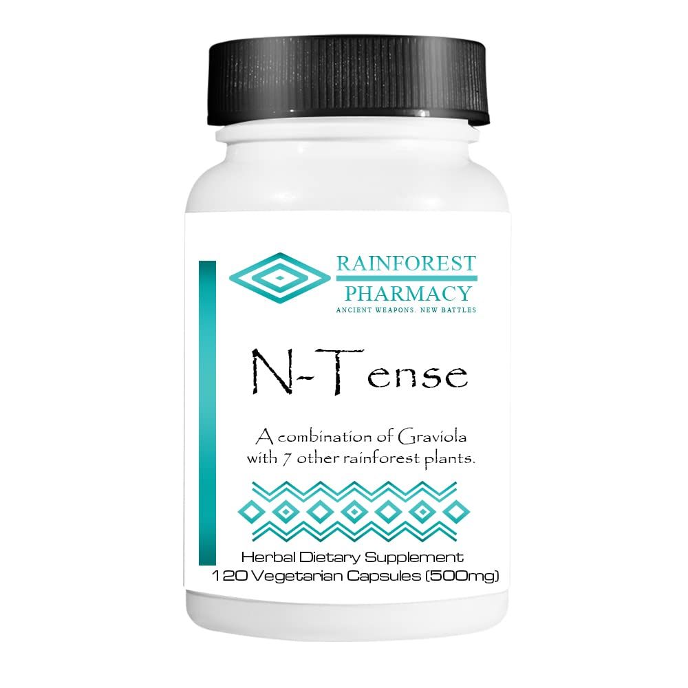 Rainforest Pharmacy N-Tense Soursop Graviola Capsules 500mg | Wildcrafted Graviola Plus 7 Amazon Rainforest Herbs to Supports Normal Cellular Health| 120 Vegetarian Capsules