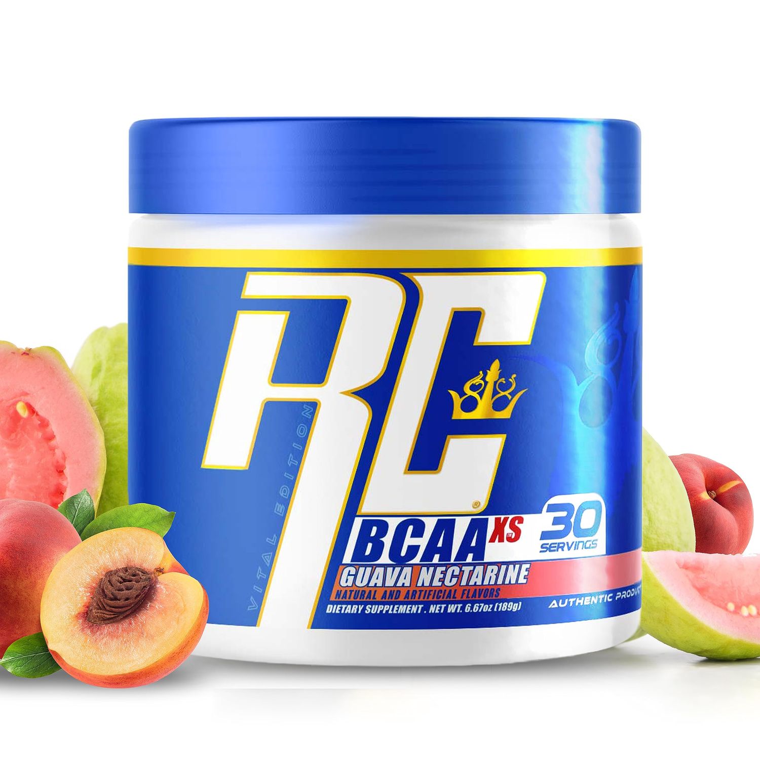 Ronnie Coleman&#39;s BCAA XS Powder with EAAs, Branched Chain Amino Acids Post Workout Muscle Recovery, Sugar Free Hydration Drink for Women and Men, Guava Nectarine, 30 Servings