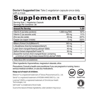 Dr. Whitaker's Vision Essentials Ultra with Lutein | Comprehensive Support with Just One Daily Pill for Macula &amp; Retina Health, Eye Strain, Ocular Pressure, Digital Eye Fatigue, Mood Support and More