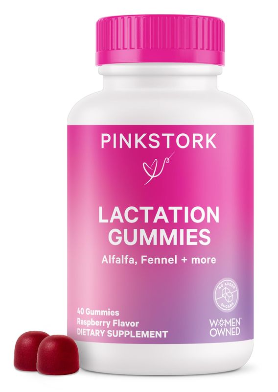Pink Stork Lactation Supplement Gummies - Support Breast Milk Supply with Milk Thistle, Alfalfa, Vitamin D, and B12, Postpartum Recovery, Breastfeeding Essentials - Raspberry, 40 Count