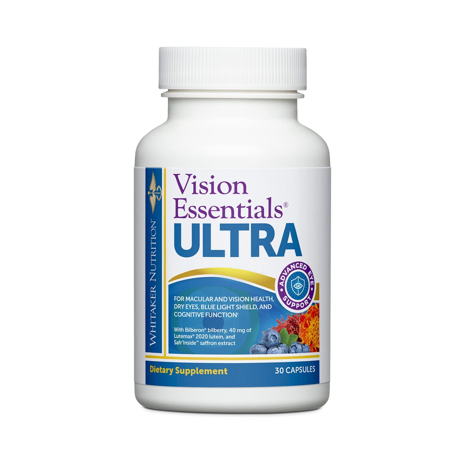 Dr. Whitaker&#39;s Vision Essentials Ultra with Lutein | Comprehensive Support with Just One Daily Pill for Macula &amp; Retina Health, Eye Strain, Ocular Pressure, Digital Eye Fatigue, Mood Support and More