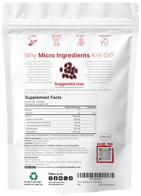 Micro Ingredients Antarctic Krill Oil Supplement, 1000mg Per Serving, 300 Soft-Gels, Rich in Omega-3s EPA, DHA &amp; Natural Astaxanthin, Supports Immune System &amp; Brain Health, Easy to Swallow