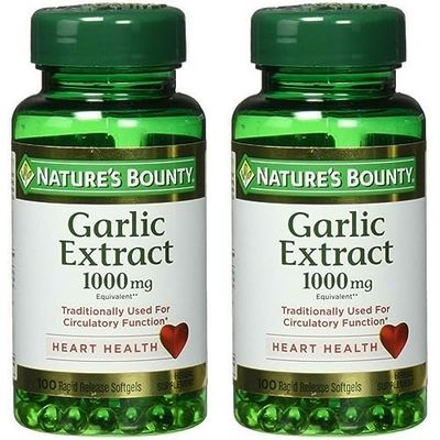 Nature&#39;s Bounty Garlic Extract 1000 mg Softgels for Cardiovascular Support,100 ea (Pack of 2)