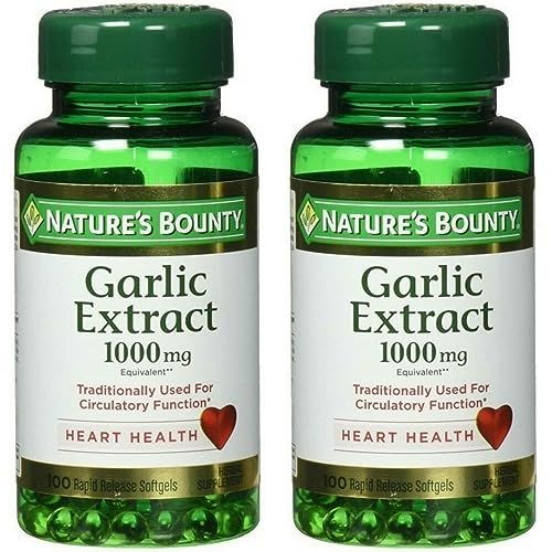 Nature's Bounty Garlic Extract 1000 mg Softgels for Cardiovascular Support,100 ea (Pack of 2)