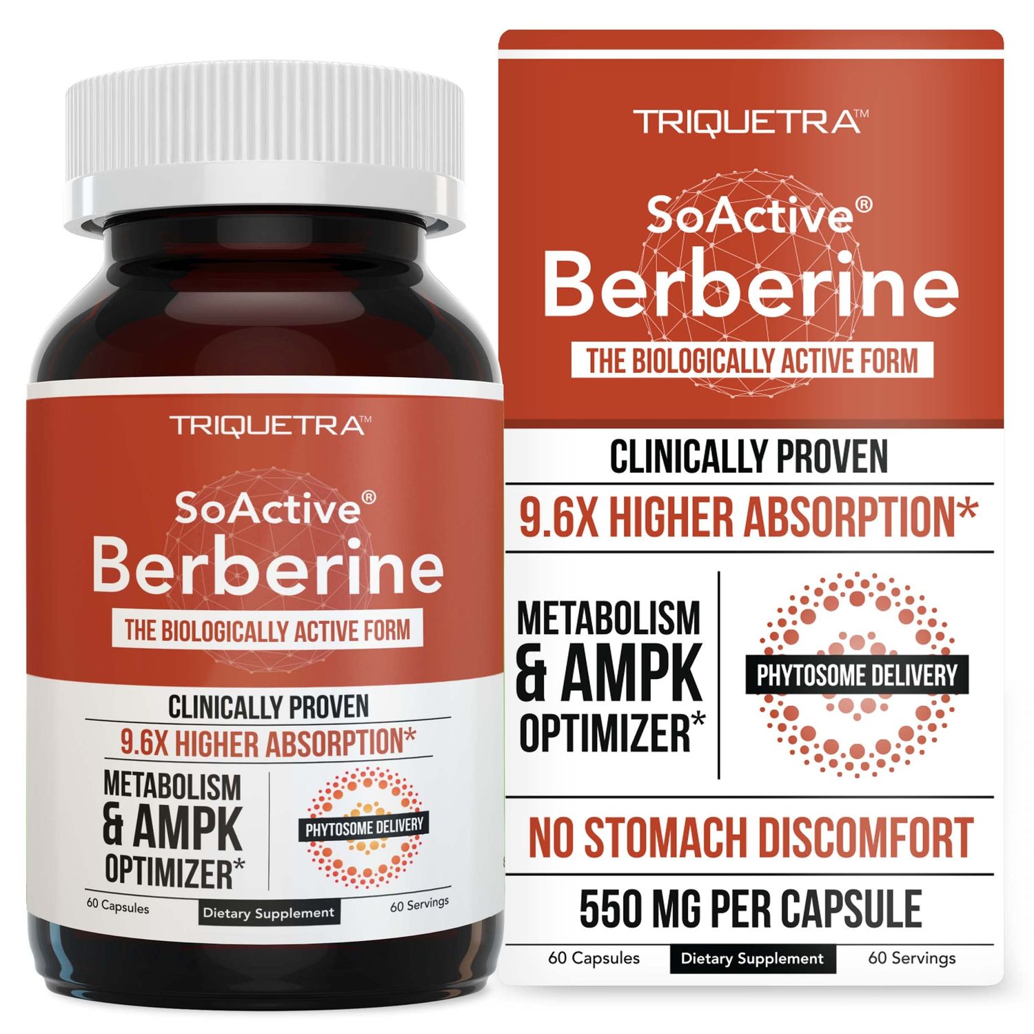 SoActive Berberine 550mg: 9.6X Higher Absorption, Clinically Proven Most Effective Berberine - Optimized Berberine Phytosome | Clinically Validated Dose | Metabolism, AMPK | 60 Servings
