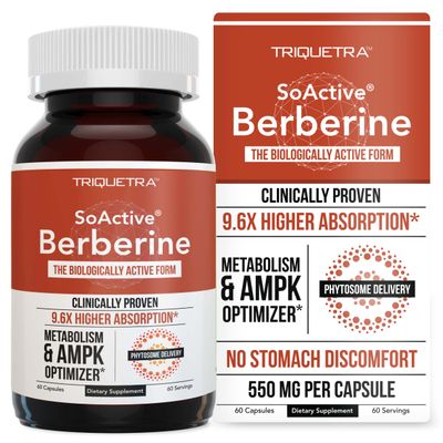 SoActive Berberine 550mg: 9.6X Higher Absorption, Clinically Proven Most Effective Berberine - Optimized Berberine Phytosome | Clinically Validated Dose | Metabolism, AMPK | 60 Servings