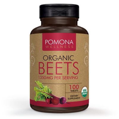 Pomona Wellness Beet Root Supplement Powder 1350mg, Supports Blood Pressure, Heart Health, Circulation, Energy &amp; Athletic Performance, USDA Organic, Non-GMO, Vegan, 100 Tablets