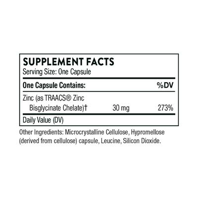 Thorne Zinc Bisglycinate 30mg - Daily Support for Skin, Eye &amp; Immune System Health with Zinc Supplement Capsules - 60 Capsules
