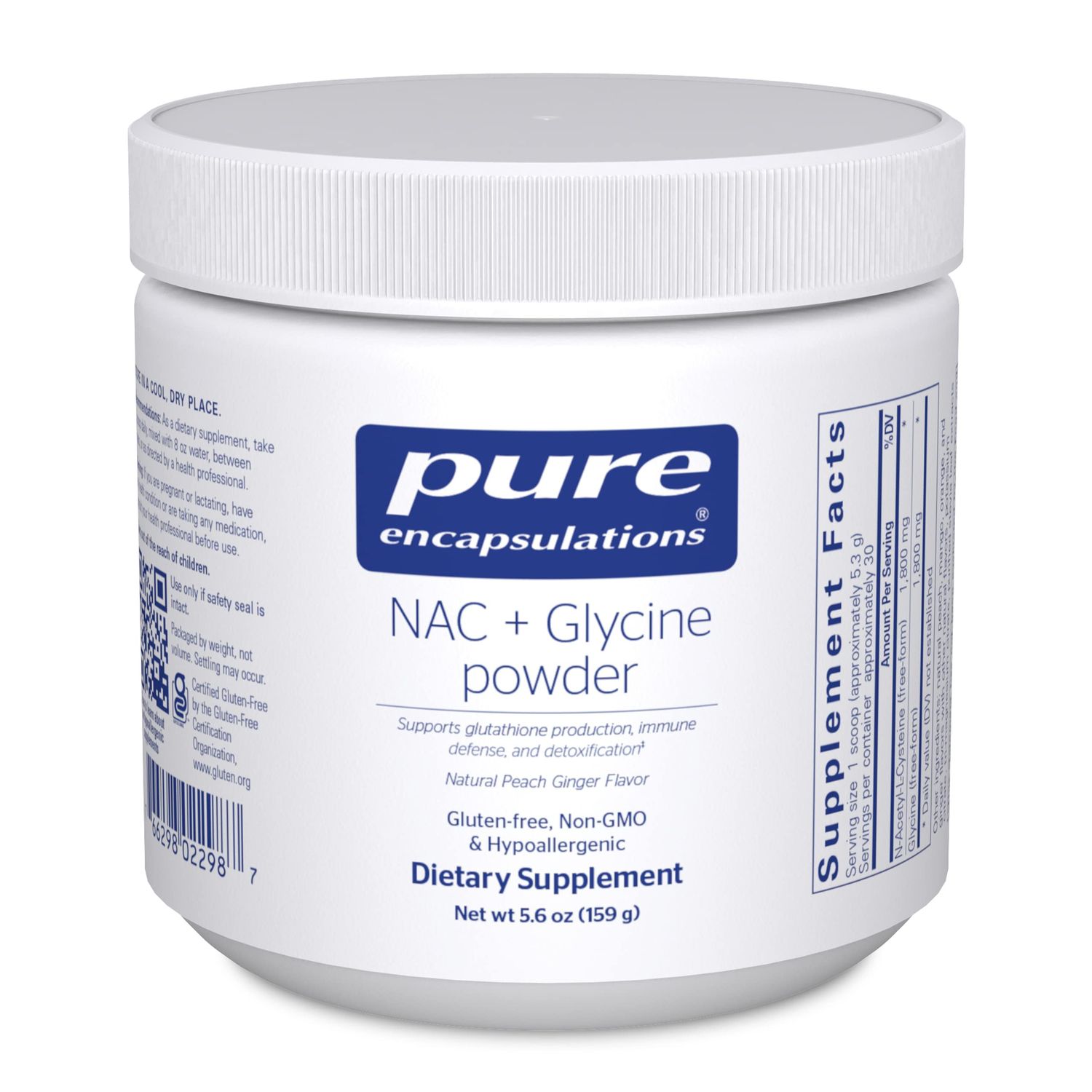 Pure Encapsulations NAC + Glycine Powder - Immune Support, Detox Cleanse &amp; Glutathione Production* - Conditionally Essential Amino Acids - Gluten Free &amp; Non-GMO - 5.6 oz