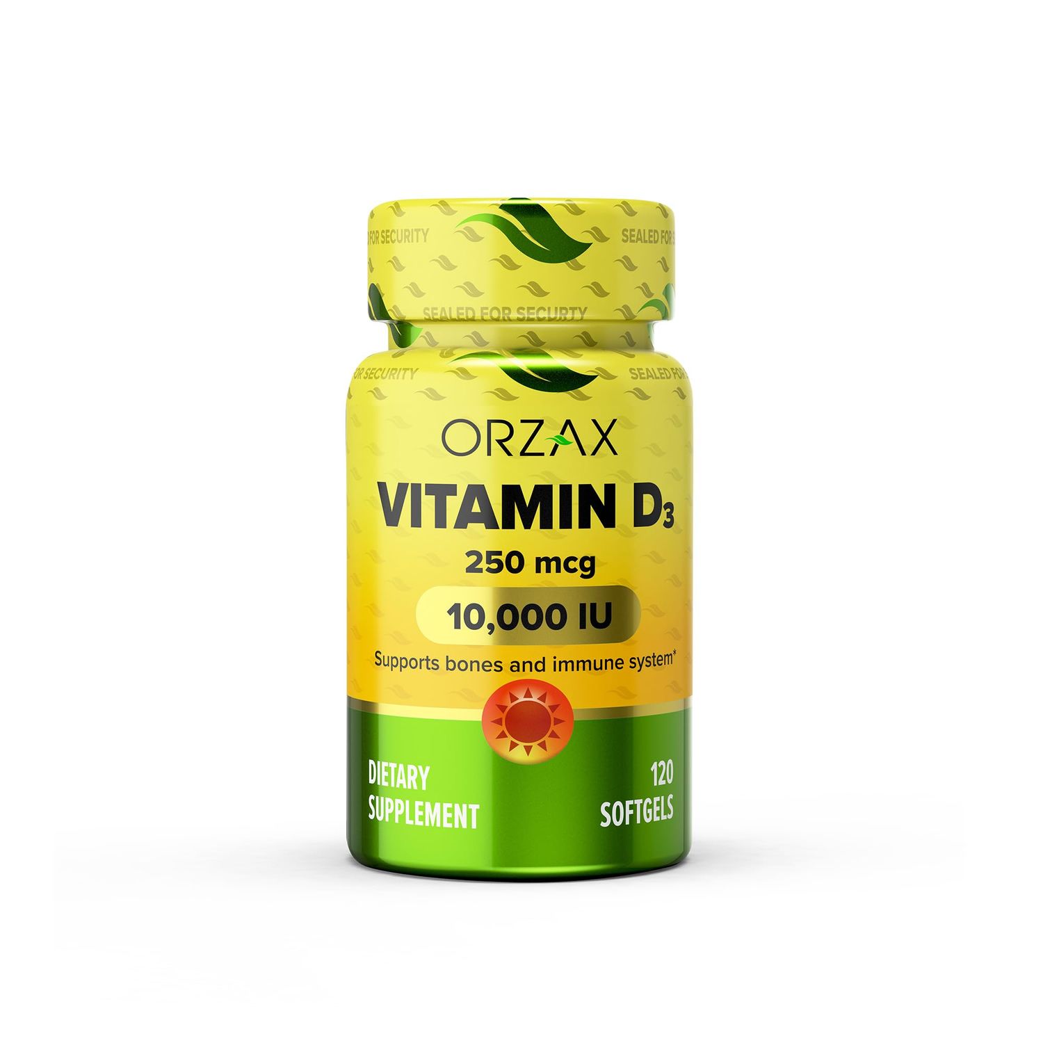 ORZAX Vitamin D3 10000 iu (250 mcg) - 1 Year Supply for Strong Muscle Function &amp; Immune Support - Mood Supplement for Wellness (120 Softgel)