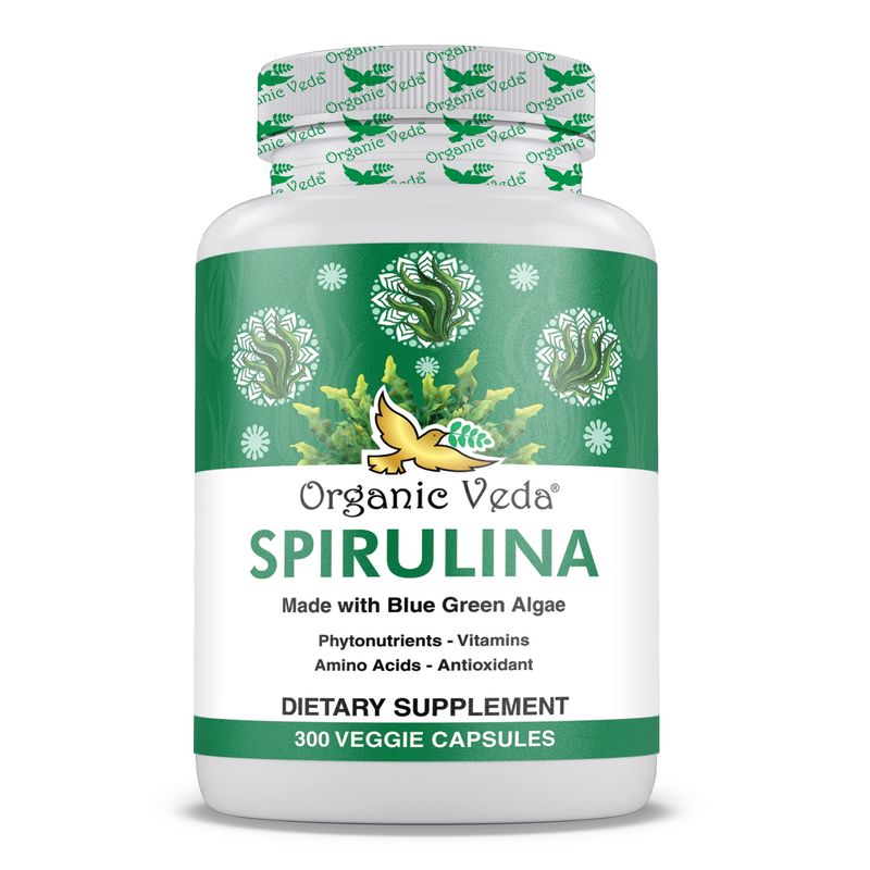 Organic Veda Spirulina Capsules, 1500mg - Green Superfood Dietary Supplement - Organic Blue-Green Algae Packed with Nutrients, Vitamins, Amino Acid, &amp; Antioxidant - Vegan, Gluten-Free - 300 Count