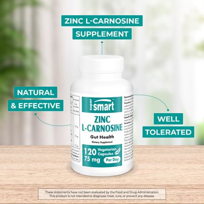 SuperSmart - Zinc L-Carnosine 75mg per Day (Well-Tolerated) - Zinc Carnosine Supplement | Non-GMO & Gluten Free - 120 Vegetarian Capsules