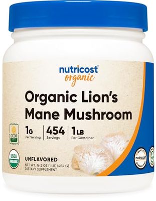 Nutricost Organic Lion&#39;s Mane Mushroom Powder 1LB - Certified USDA Organic