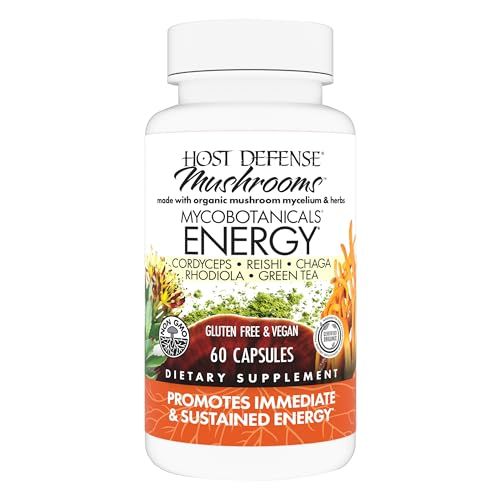Host Defense MycoBotanicals Energy* Capsules - Energy &amp; Respiratory Support Supplement - Herbal Green Tea Capsules - Respiratory Supplement with Cordyceps, Reishi &amp; Chaga - 60 Capsules (30 Servings)*