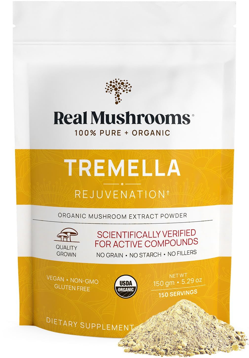 Real Mushrooms Tremella Mushroom Extract Powder (150 Servings) Mushroom Blend for Immune Support, Brain, and Skin - Vegan, Non-GMO, Organic Mushroom Supplements for Humans - Immune Support Supplement