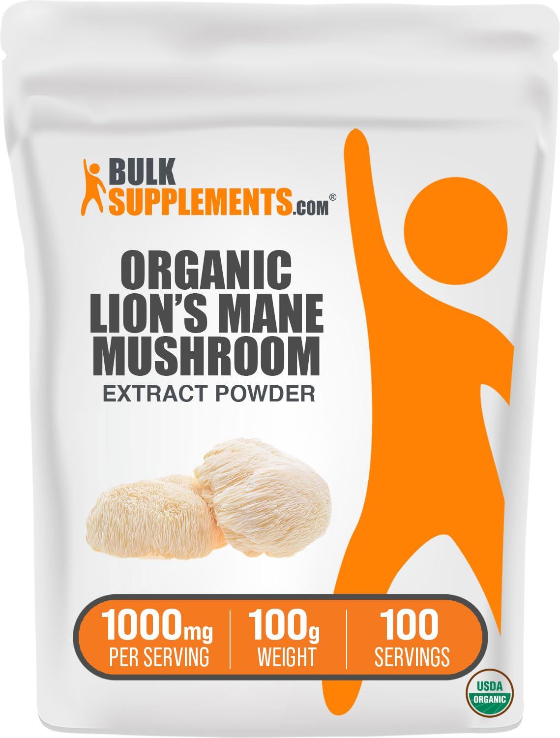 BulkSupplements.com Organic Lion&#39;s Mane Mushroom Extract Powder - Lions Mane Supplement Powder, Lion&#39;s Mane Extract - Mushroom Supplement, 1000mg per Serving, 100g (3.5 oz) (Pack of 1)