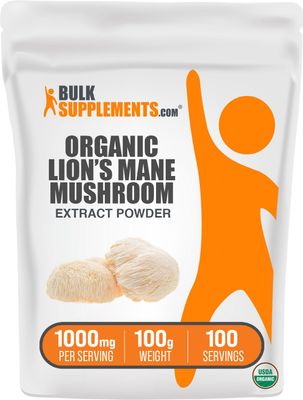 BulkSupplements.com Organic Lion&#39;s Mane Mushroom Extract Powder - Lions Mane Supplement Powder, Lion&#39;s Mane Extract - Mushroom Supplement, 1000mg per Serving, 100g (3.5 oz) (Pack of 1)