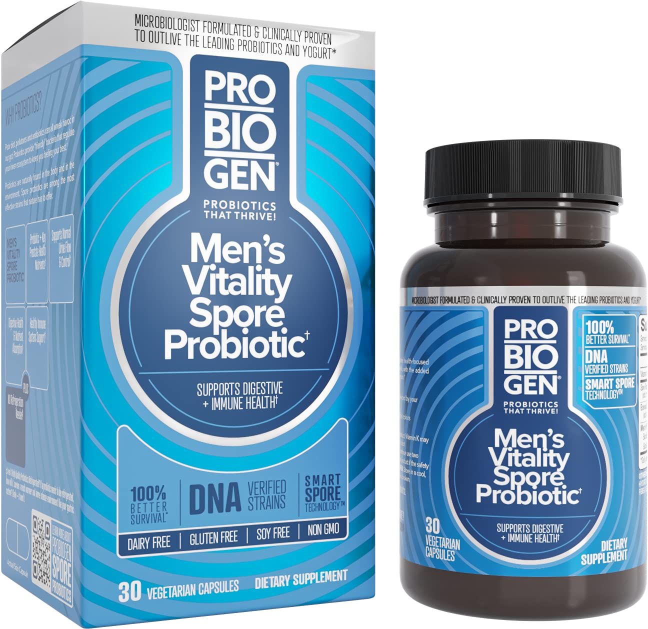 Probiogen Mens Vitality Probiotic: Smart Spore Technology, DNA Verified, 100X Better Survivability, 30 Count